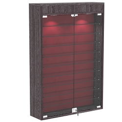 Настенная витрина с бархатом серии БАРОН №2-3А (девять полок), Ясень Анкор темный + 07 Red