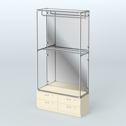 Торговая система ХРОМ (задняя стенка - зеркало) 1200 мм №1-2 с тумбой Т-14 и поручнями, Крем Вайс