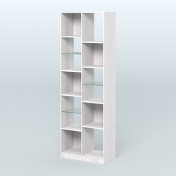 Стеллаж из ДСП серии ЛОФТ №8-3 с полками стекло 5 мм, Ясень Анкор светлый