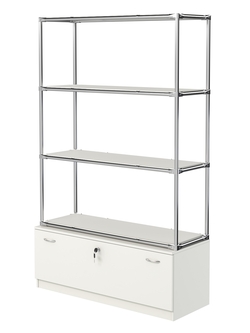 Хромированный стеллаж с полками ДСП 16мм №3 с тумбой Т-11, Белый