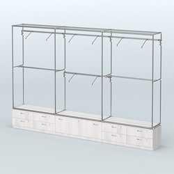 Торговая система ХРОМ без ДСП 3600 мм №6 с тумбами Т-11, Т-14 и поручнями, Ясень Анкор светлый