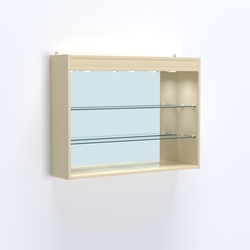 Витрина настенная №203-4Г зеркальная без дверей со стеклянными полками и верхней подсветкой, Крем Вайс