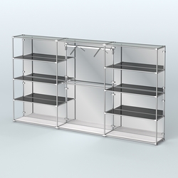 Торговая система ХРОМ (задняя стенка - зеркало) 3600 мм с тонированными полками и поручнями №9, Ясень Анкор светлый