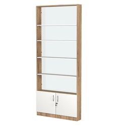 Стеллаж из ДСП с 4-мя полками 150x900 мм серии LEVEL-4 №9-1 (З/C - СТЕКЛО), Дуб Канзас коричневый + Белый