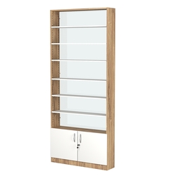 Стеллаж из ДСП с 6-ю полками 200x900 мм серии LEVEL-6 №10-1 (З/C - СТЕКЛО), Дуб Канзас коричневый + Белый