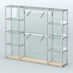 Торговая система ХРОМ (задняя стенка - стекло) 2430 мм с прозрачными полками и поручнями №7, Дуб Сонома