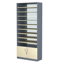 Стеллаж из ДСП с 9-ю полками 400x900 мм серии LEVEL-9 №14-2 (З/C - ЗЕРКАЛО), Темно-серый + Крем Вайс