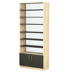 Стеллаж из ДСП с 6-ю полками 350x900 мм серии LEVEL-6 №13-1 (З/C - СТЕКЛО), Дуб Сонома + Черный