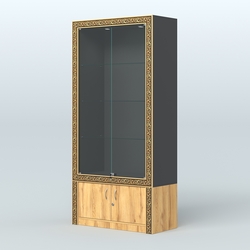 Витрина с декором и дверками №ВБА-1, Черный и Дуб Золотистый U1148