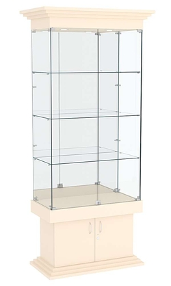 Витрина широкая с тремя полками и зеркалом ДОНЖОН №3, Крем Вайс