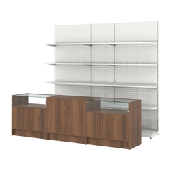 Комплект металлических стеллажей с полками и прилавков ЭК-2, Орех