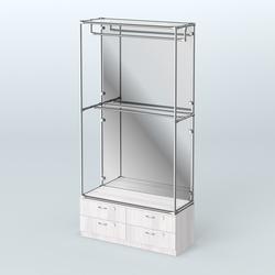 Торговая система ХРОМ (задняя стенка - зеркало) 1200 мм №1-2 с тумбой Т-14 и поручнями, Ясень Анкор светлый