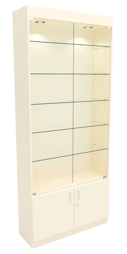 Стеклянная витрина серии Эконом № 300-1-5 (задняя стенка ДВП), Крем Вайс