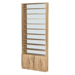 Стеллаж из ДСП с 10-ю полками 150x900 мм серии LEVEL-10 №9-2 (З/C - ЗЕРКАЛО), Дуб Канзас коричневый