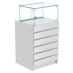 Торговый прилавок с прозрачной витриной и фасадным декором №5Э-14, Серый