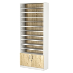 Стеллаж из ДСП с 10-ю полками 300x900 мм серии LEVEL-10 №12 (З/C - ДВП), Белый + Дуб Сонома