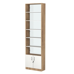 Стеллаж из ДСП с 5-ю полками 250x600 мм серии LEVEL-5 №4-1 (З/C - СТЕКЛО), Дуб Канзас коричневый + Белый