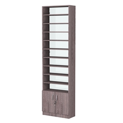 Стеллаж из ДСП с 9-ю полками 250x600 мм серии LEVEL-9 №4-1 (З/C - СТЕКЛО), Ясень Анкор темный