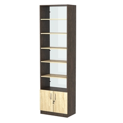 Стеллаж из ДСП с 5-ю полками 350x600 мм серии LEVEL-5 №6-1 (З/C - СТЕКЛО), Дуб Венге + Дуб Сонома