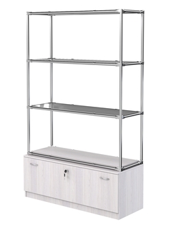 Хромированный стеллаж с тонированными полками №3 с тумбой Т-11, Ясень Анкор светлый - U31104