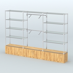 Торговая система ХРОМ без ДСП 3600 мм с тумбами Т11, Т21, прозрачными полками и поручнями №4, Дуб Золотистый