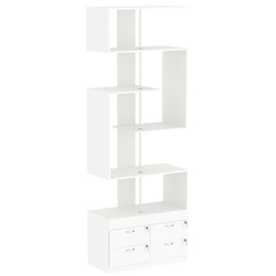 Стеллаж серии КУБ S-образный №4 с четырьмя выдвижными ящиками в накопителе, Белый