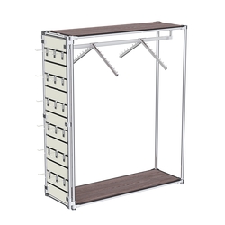 Хромированный стенд-вешало ETD-12 №1-3 (торец-ЭП) с полками ДСП 16мм, Ясень Анкор темный