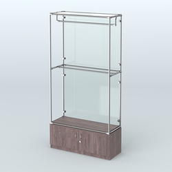 Торговая система ХРОМ (задняя стенка - стекло) 1200 мм №1-4 с тумбой Т-21 и поручнями, Ясень Анкор темный