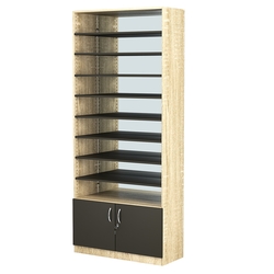 Стеллаж из ДСП с 8-ю полками 350x900 мм серии LEVEL-8 №13-2 (З/C - ЗЕРКАЛО), Дуб Сонома + Черный