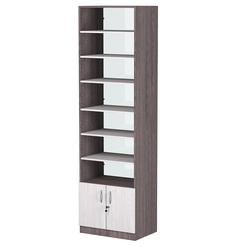 Стеллаж из ДСП с 6-ю полками 400x600 мм серии LEVEL-6 №7-1 (З/C - СТЕКЛО), Ясень Анкор темный + Ясень Анкор светлый