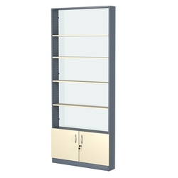 Стеллаж из ДСП с 4-мя полками 150x900 мм серии LEVEL-4 №9-1 (З/C - СТЕКЛО), Темно-серый + Крем Вайс