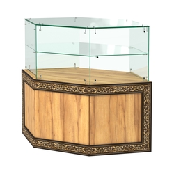 Стеклянный угловой прилавок с декором №СПБА-17, Дуб Золотистый