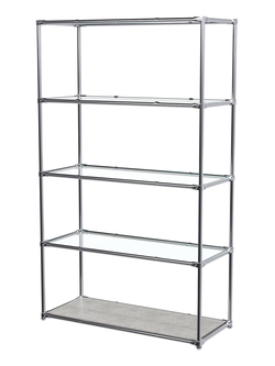 Торговый хромированный стеллаж с прозрачными полками №5, Метрополитан Грей