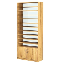 Стеллаж из ДСП с 10-ю полками 350x900 мм серии LEVEL-10 №13-1 (З/C - СТЕКЛО), Дуб Золотистый