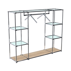 Хромированный стенд-вешало TD-47 №1-1 Хром (с прозрачными полками стекло 6мм), Дуб Сонома