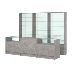 Комплект витрин с регулировочными полками NE-6 №12-1 и прилавков ЭК-2, Бетон Чикаго светло-серый F186 ST9