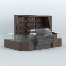 Угловой павильон с широкими прилавками для торговли хлебом и выпечкой №1, Дуб Венге