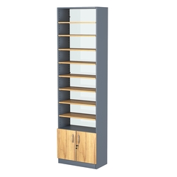 Стеллаж из ДСП с 8-ю полками 300x600 мм серии LEVEL-8 №5-1 (З/C - СТЕКЛО), Темно-серый и Дуб Золотистый