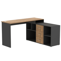 Стол угловой с тумбой СУ-06-Л (левосторонний), Черный + Дуб Канзас коричневый