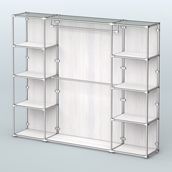 Торговая система ХРОМ (задняя стенка - ДСП) 2430 мм с полками ДСП и поручнями №3, Ясень Анкор светлый