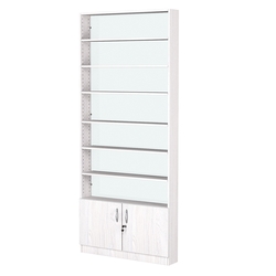 Стеллаж из ДСП с 6-ю полками 150x900 мм серии LEVEL-6 №9-1 (З/C - СТЕКЛО), Ясень Анкор светлый