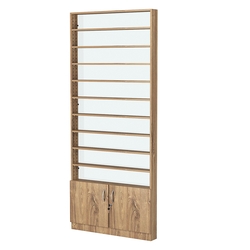 Стеллаж из ДСП с 10-ю полками 100x900 мм серии LEVEL-10 №8-1 (З/C - СТЕКЛО), Дуб Канзас коричневый