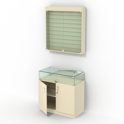 Комбинированный прилавок-витрина с дверками из прозрачного стекла КПВ-14-07, Крем Вайс