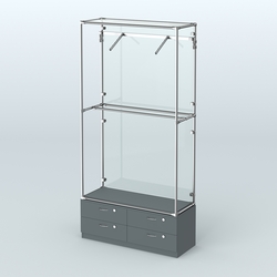 Торговая система ХРОМ (задняя стенка - стекло) 1200 мм №4-2 с тумбой Т-14 и поручнями, Темно-Серый