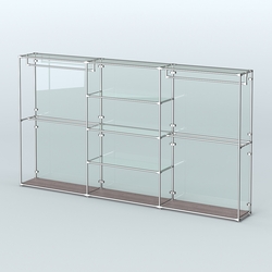 Торговая система ХРОМ (задняя стенка - стекло) 3600 мм с прозрачными полками и поручнями №2, Ясень Анкор темный