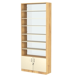 Стеллаж из ДСП с 6-ю полками 300x900 мм серии LEVEL-6 №12-1 (З/C - СТЕКЛО), Дуб Золотистый и Крем Вайс