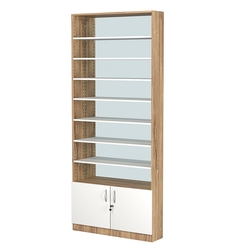 Стеллаж из ДСП с 7-ю полками 200x900 мм серии LEVEL-7 №10-2 (З/C - ЗЕРКАЛО), Дуб Канзас коричневый + Белый