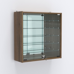 Витрина настенная №201-6А с пятью полками и зеркальной стенкой, Орех