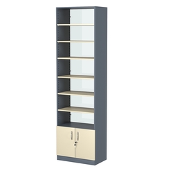 Стеллаж из ДСП с 6-ю полками 350x600 мм серии LEVEL-6 №6-1 (З/C - СТЕКЛО), Темно-серый + Крем Вайс