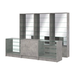 Комплект стеллажей со стеклянными полками U-6 №12-2 и прилавков ЭК-04, Бетон Чикаго светло-серый F186 ST9